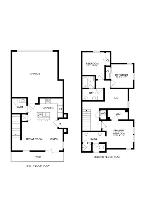Floor plan for 3 beds, 2.5 baths, 1407 sqft